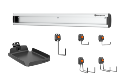 Husqvarna Aspire Aufbewahrungs-Bundle: Lagerschiene, Zubehoerregal und fuenf Aufbewahrungshaken